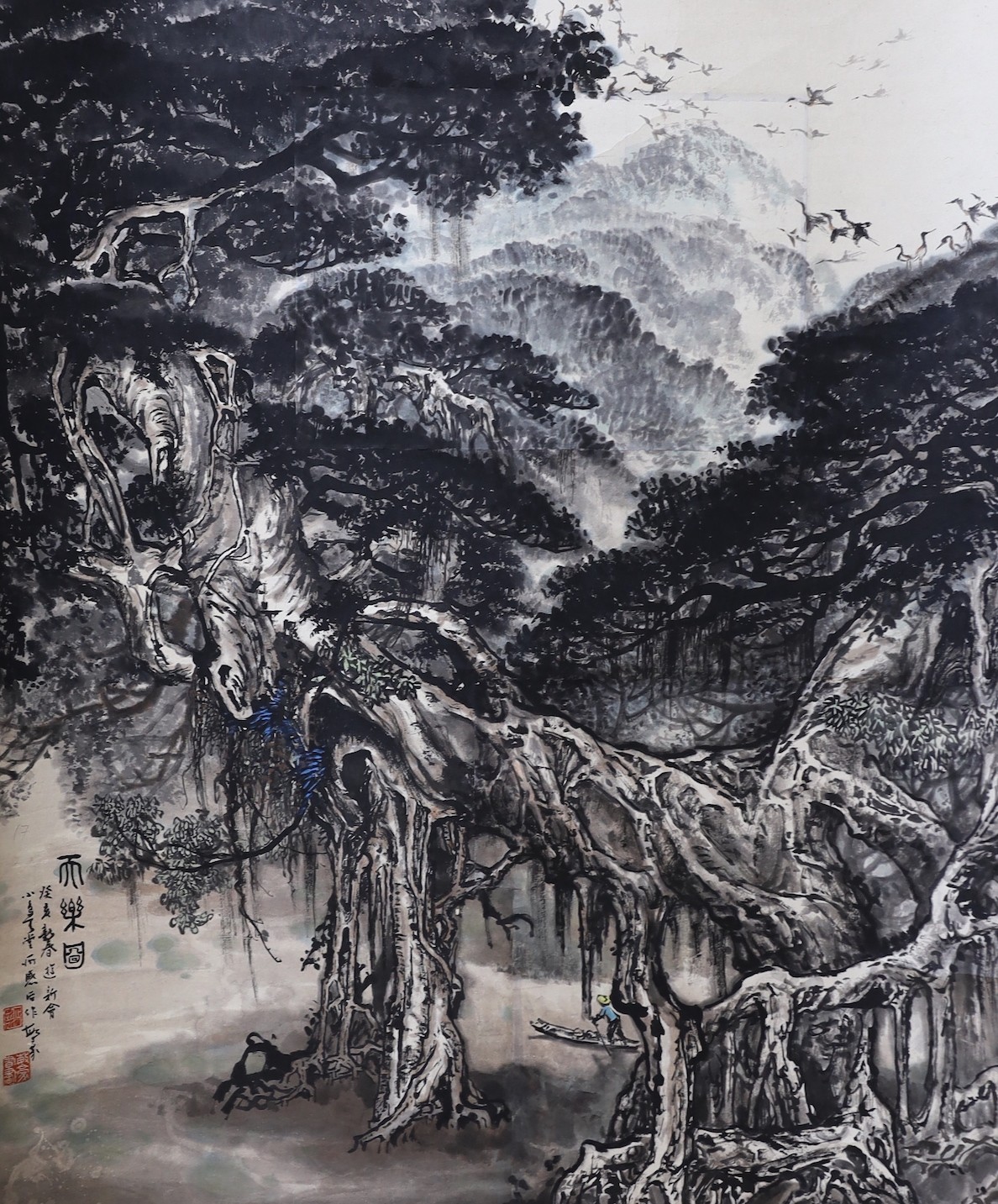A Chinese landscape scroll painting and a Japanese scroll